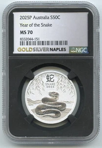 2025-P Australia Year of Snake 1/2 oz Silver Half Dollar NGC MS70 Naples - K737 - Picture 1 of 2
