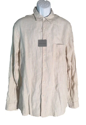 MARTIN GORDON Men's Long Sleeve Button Down Linen Striped Shirt Wheat Large NWT - Image 1 of 4