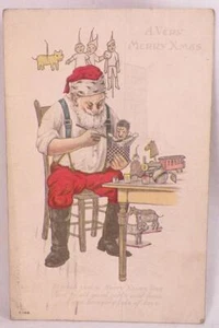 Santa Claus Postcard Painting Toys A Very Merry Christmas USA Vintage #15 - Picture 1 of 4