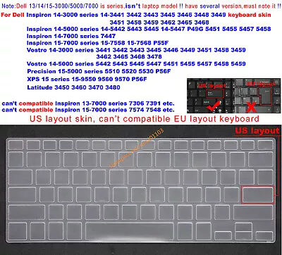Keyboard Skin Cover for Dell Latitude 3460 3470 3480 Inspiron7447 7558 7568 P55F - Image 1 of 4