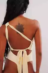 Free People Can't Stop Me Asymmetrical Bodysuit Size Large Lemon Icing - Picture 1 of 4