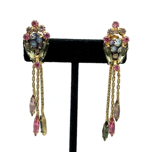 Pendientes colgantes con clip de vidrio checo de estrás - Imagen 1 de 12