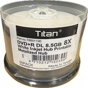 300-PK TITAN Brand 8X White Inkjet Hub Printable DVD+R Dual Layer DL Disc 8.5GB - Picture 1 of 1