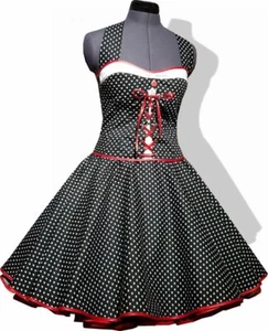 Petticoat Kleid 50er schwarz kleine weiße Herzen mit Schnürung wie Dirndl - Bild 1 von 3
