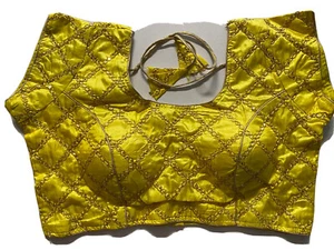 "NUEVA Blusa Sari Readymade Diseñador AMARILLO Brocado CUELLO DORI Grande XL Talla 42" EE. UU. - Imagen 1 de 10