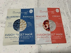 Lot Of 2 The Crème Shop Fusion Sheet Mask-1 blueberry/banana & 1 peaches-n-cream - Picture 1 of 4