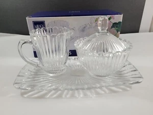 Mikasa Casual Classics Sugar & Creamer w/Tray Set Clear Ribbed | 4 pcs. - Picture 1 of 14