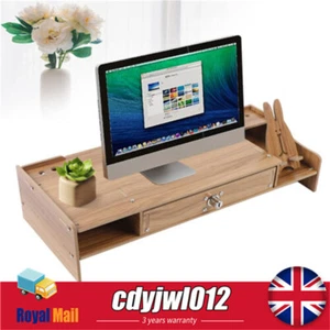 Holz Monitorerhöhung Schublade mit Schloss Computer Laptop PC Ständer Schreibtisch Organizer - Bild 1 von 11