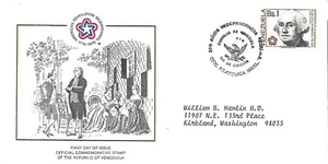 VENEZUELA 1976 FIRST DAY COVER AMERICAN BICENTENNIAL WASHINGTON US BICENT EMBLEM - Picture 1 of 2