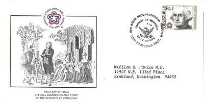 VENEZUELA 1976 FIRST DAY COVER AMERICAN BICENTENNIAL WASHINGTON US BICENT EMBLEM - Image 1 of 2