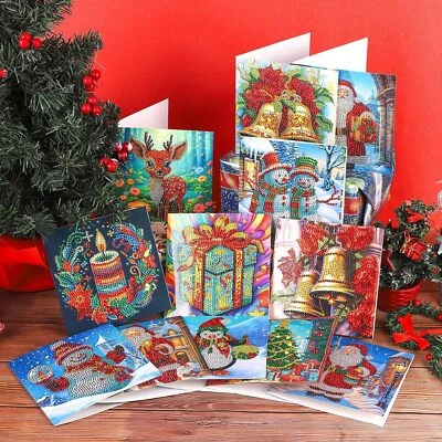 12PCS Diamond Painting DIY Christmas Cards Rhinestone Embroidery Arts Kits Gift - Image 1 of 4