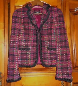 Per Una Mix Pink Black Textured Boucle Blazer Lace Trim UK12 Vintage - Picture 1 of 11
