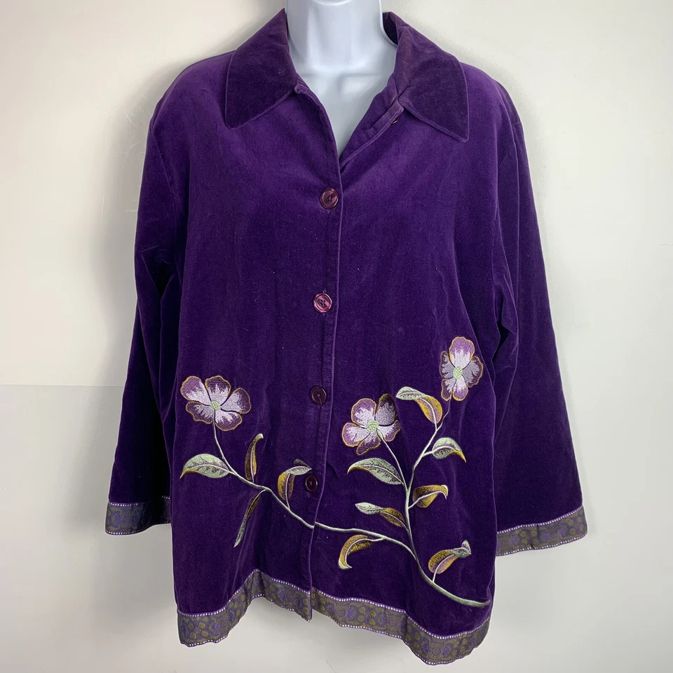 Blazer Jessica Holbrook Mujer Talla M Púrpura Abotonado Floral Bordado DE COLECCIÓN Foto 1 de 4
