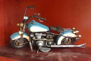 20cm Rustic Metal Handmade Blue/Cream Model Motorbike A1R - Picture 1 of 5