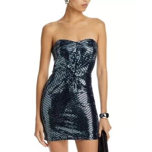 Minidress donna Ramy Brook Daya paillettes senza spalline blu navy discoteca maglia tg 14 - Foto 1 di 7