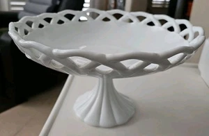 Vtg Colony LACE EDGE Footed 12-1/4" Fruit Bowl Compote Pedestal White Milkglass - Picture 1 of 5
