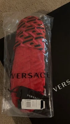 * NEW AUTHENTIC* Versace Greca Terry Cotton Slippers Size M (Red) - Image 1 of 4