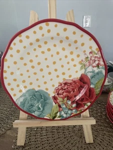 SET 6 Pioneer Woman Blossom Jubilee 8.5" Salad Luncheon Plate Yellow Polka Dot - Picture 1 of 6