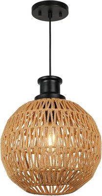 Lámparas colgantes de ratán de granja, lámpara de araña boho de 12", ROS300  Foto 1 de 4