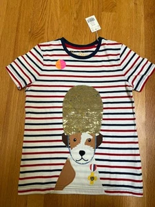 NEW NWT Mini Boden Blue Red Striped Girls Shirt Color Changing Sequin 11-12Y Dog - Picture 1 of 7