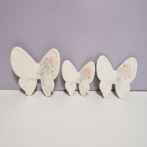 Butterflies White Porcelain Country Farmhouse Wall Hanging Decor. Graduated Lot - Picture 1 of 14
