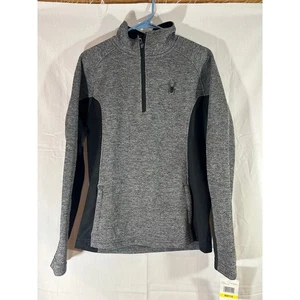 Spyder Jacket Mens Medium Black Grey Quarter 1/4 Zip Polar Marble Pullover NWT - Picture 1 of 4