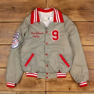 Giacca vintage Varsity M anni 80 bomber softball raso grigio donna - Foto 1 di 8