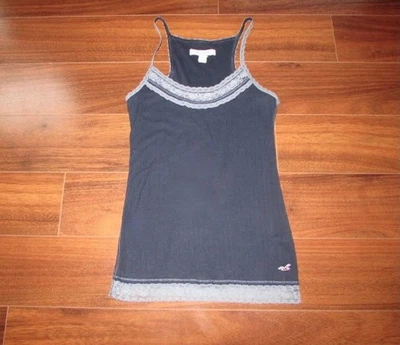 HOLLISTER ~ Talla M ~ ¡DE COLECCIÓN! Camiseta sin mangas Y2K 2000 azul marino de encaje recortada de algodón a94 Foto 1 de 4