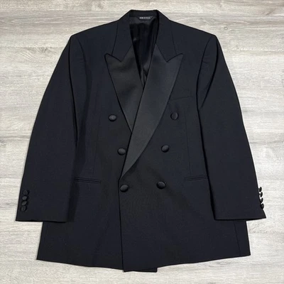 Perry Ellis America Black Wool Double Breasted Tuxedo Jacket Men’s Made USA - Image 1 of 4