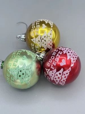 Enfeites de bola italianos vintage Natal azul plástico inquebrável Buone Feste - Imagem 1 de 4