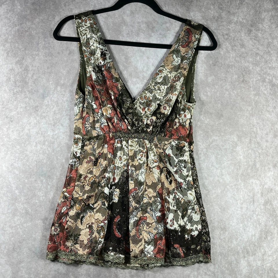 Weston Wear Top Mujer Mediano Verde Floral Encaje Malla Babydoll Boho Festival Foto 1 de 4