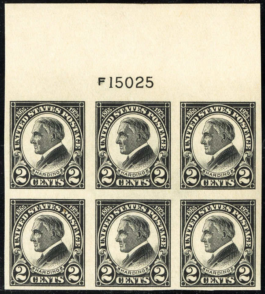 US Stamps # 611 MNH Superb Wide Top Plate Block Of 6 - Image 1 of 1