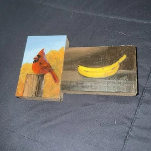 Kleines Holzgemälde’s Custom Kardinal und Banane Ästhetik�� - Bild 1 von 2