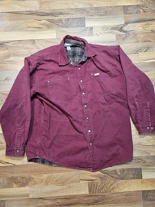 Carhartt XL Tall Flannel Lined Shirt Jacket Burgundy Canvas Workwear Heavyweight - Picture 1 of 11