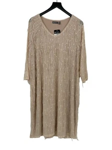NWT Ulla Popken Sequin Dress US 16/18 Dress 1920's Flapper Style Fringe Beige - Picture 1 of 6