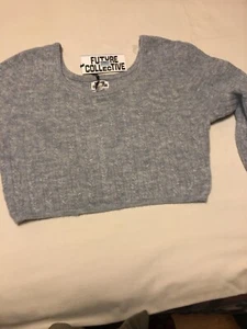 Women's Scoopneck, Crop Sweater - Future Collective Light Blue, Xl. Long Sleeve - Picture 1 of 10