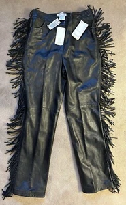 Escada by Margaretha Ley Genuine Lamb Leather Fringe Pants Size 42 New With Tags - Picture 1 of 13