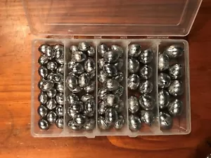 73 x Egg (bean/ball) Fishing Sinkers in a Tackle Box - Picture 1 of 2
