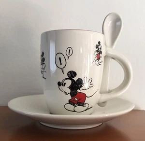 DISNEY DISNEYLAND PARIS MICKEY MOUSE CERAMIC ESPRESSO CUP, SAUCER AND SPOON SET - Picture 1 of 7