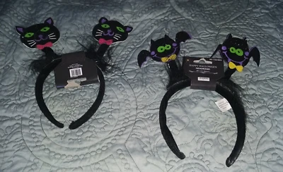 Happy Halloween Cat and Bat Headband Set of Two - Image 1 of 4