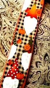 Fall Gnomes Gingham 2.5" by 5 yards Ribbon Sunflowers Pumpkins Thanksgiving - Picture 1 of 4