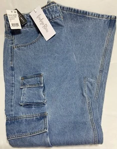 Sz 13-Indigo Rein-Womens-High Rise-Baggy-Cargo-Loose-Jeans-30”X 32"-Waist 34”NWT - Picture 1 of 16