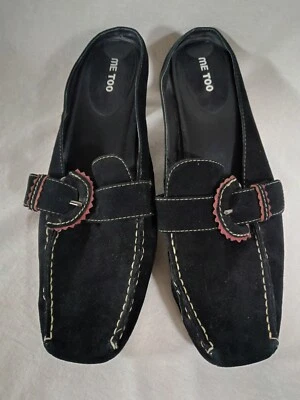 Me Too Womens Black Suede Heel Mule Shoe Buckle Flat Toe Slip On Size 10 - Image 1 of 4