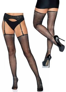 Collant autoreggenti con reggicalze sexy calze donna in nylon nero trasparente - Imagen 1 de 8