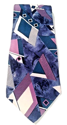 Halston III Mens Tie Silk Necktie Blue Green Puple Black Gray 59 Long 4 Wide - Imagem 1 de 4