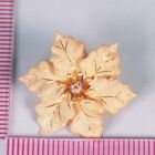 10K Yellow Gold  "Poinsettia" Brooch/Pin with Rose Cut Diamond Chip Center