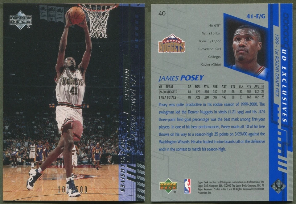 2000-01 Upper Deck - UD Exclusives - #40 James Posey - Denver Nuggets (101/500) - Image 1 of 1