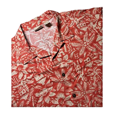 L.L. Bean Hawaiian Shirt Mens XL Orange Tropical Floral Print Vinatge Vacation - Image 1 of 4