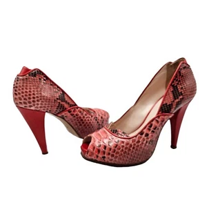 TOM GUNN pink leather peep toe stiletto heels women's size 39 snake python - Picture 1 of 18