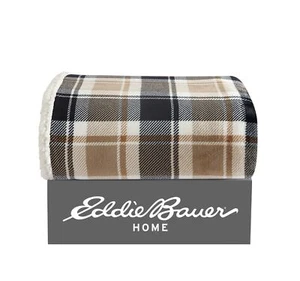 Eddie Bauer Rugged Plaid Plush-Fleece Brown Throw Blanket-50X60 - Picture 1 of 7